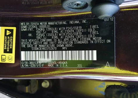 2012 Toyota Highlander Limited V6 from USA, damaged, VIN 5TDDK3EH6CS152670